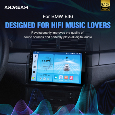 Andream Android 14 Car Radio Stereo Compatible with BMW 3 Series E46 25i M3 Sedan Featuring Wireless CarPlay Android Auto and Audio Tuning