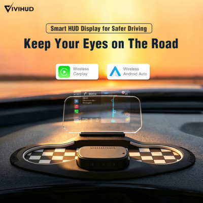 VIVIHUD V5 Ultra Upgraded Multifunctional HUD  Head Up Display Wireless CarPlay and Android Auto Navigation Music and Calls Plug and Play